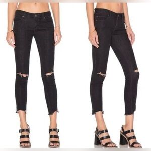FREE PEOPLE Black Distressed Ripped
Skinny Jeans Size W24 Frayed Hem